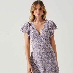 ASTR Celestine Floral Ruffle Midi Dress Purple Floral